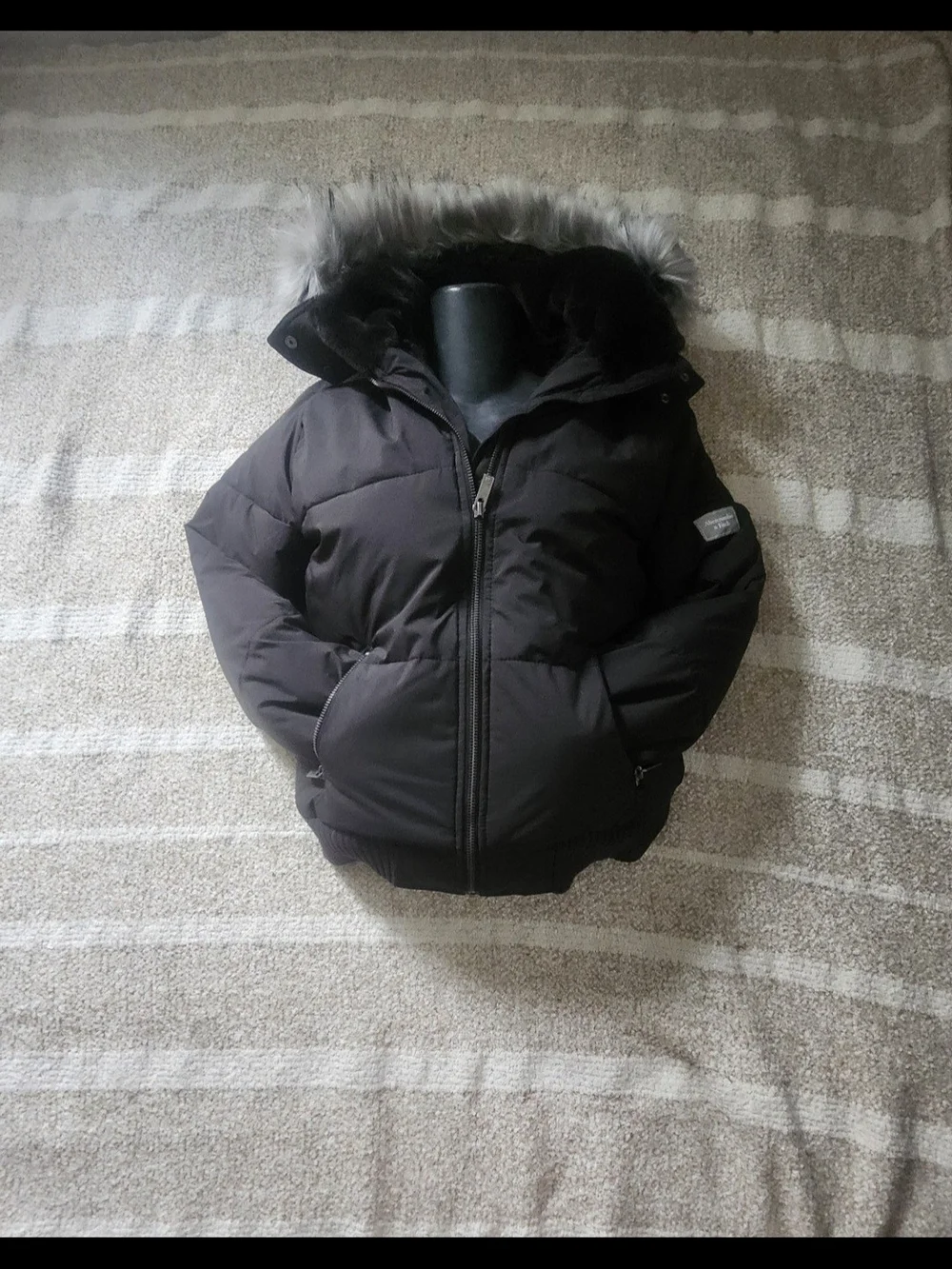 abercrombie kids Black Puffer Jacket with Faux Fur Hood